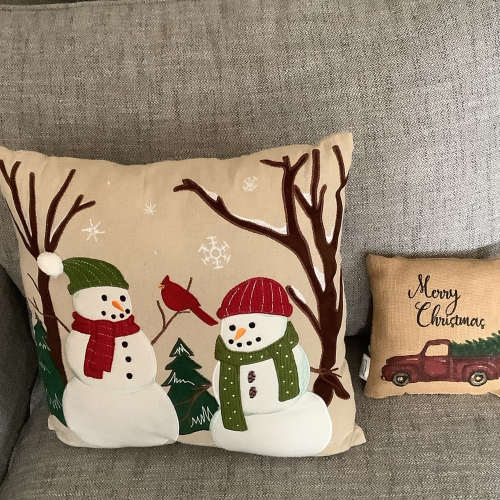 Festive Snowman Pillow & Merry Christmas Red TruckPillows $7.00 for Set